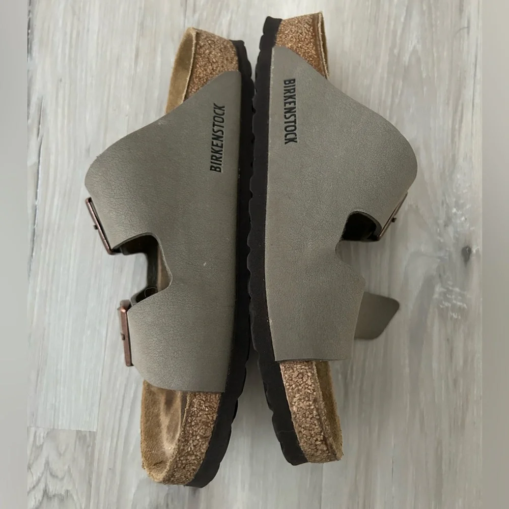Birkenstock Arizona Taupe Sandals with Bronze Buckles - Picture 2 of 4